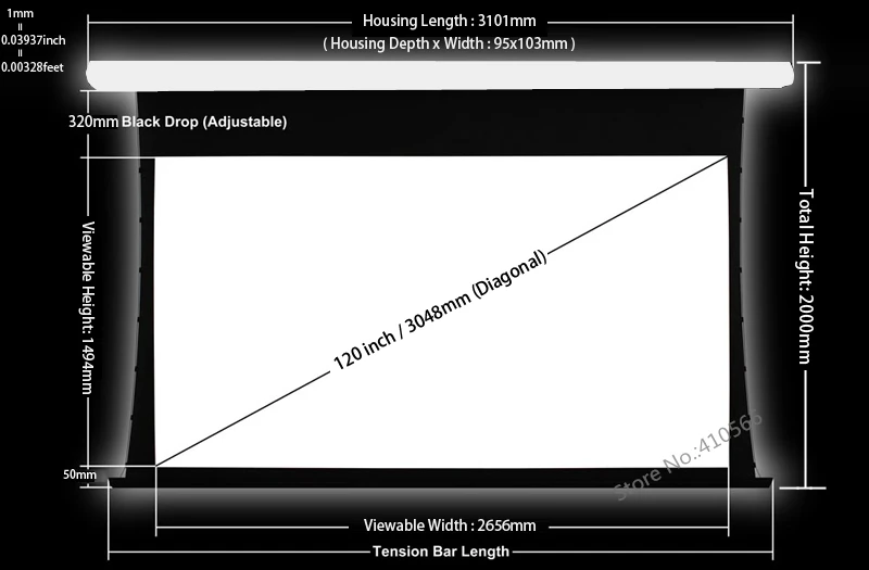 EC2 120inch Tab - tension Screen Dimension