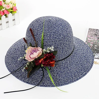 Женская летняя шляпа kapeluzz damski lato Chapeau Femme Ete плоские полями соломенная шляпа Bowknot шляпы для женщин пляжные шляпы от солнца - Цвет: Sun hat-Navy