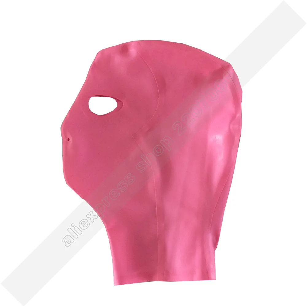 

Pink color eyes and nostrils opened no mouth latex rubber mask hood handmade custom size made RLM026