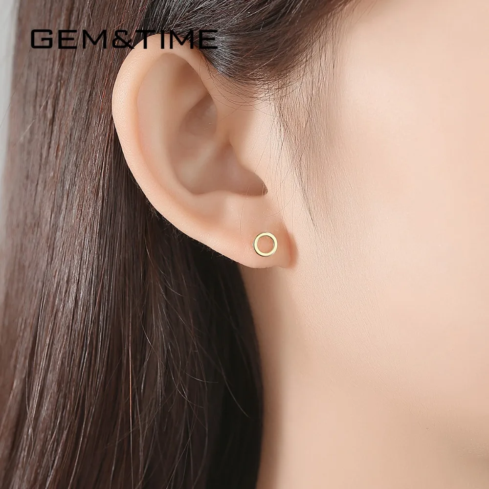 Gem& Time, простые круглые серьги-гвоздики из настоящего золота 14 к для женщин, для свадьбы, помолвки, изысканные ювелирные изделия AU585, Букле д 'Орель, Femme E14051