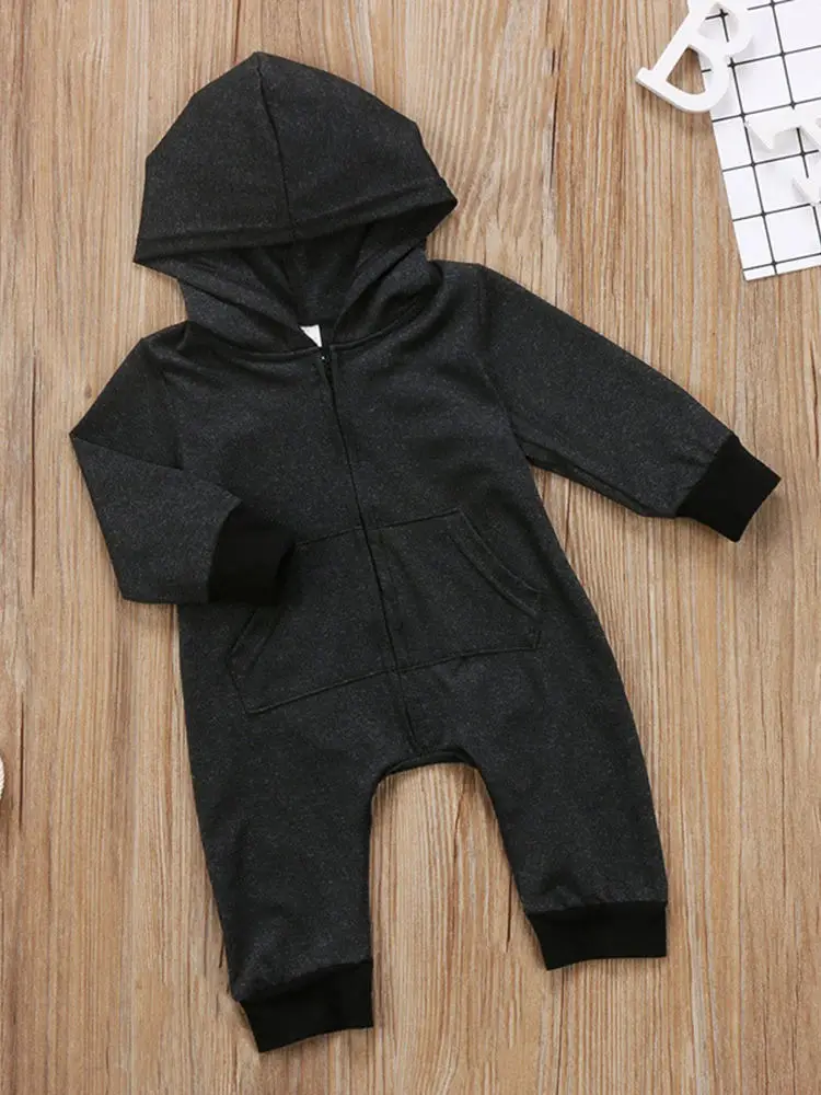 Newborn Kids Baby Jumpsuit Hooded Infant Baby Boys Girls Long Sleeve