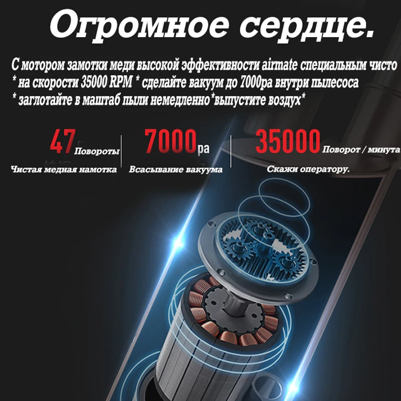 Пылесос беспроводной вертикальный пылесос для дома Airmate HX09 циклонный фильтр 7000 Pa