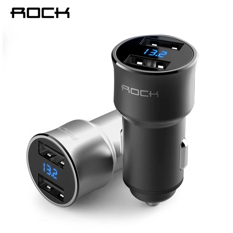 

ROCK H2 Dual USB Car Charger Digital LED Display 5V 3.4A Phone Car-charger Fast Charging Voltage Monitoring For iPhone Samsung