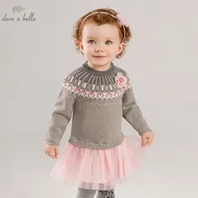 DB8206 нижнее белье в стиле бренда dave bella ОСЕНЬ детское вязаное платье для детей, платья с длинным рукавом Детское праздничное платье высокого качества трикотажное платье