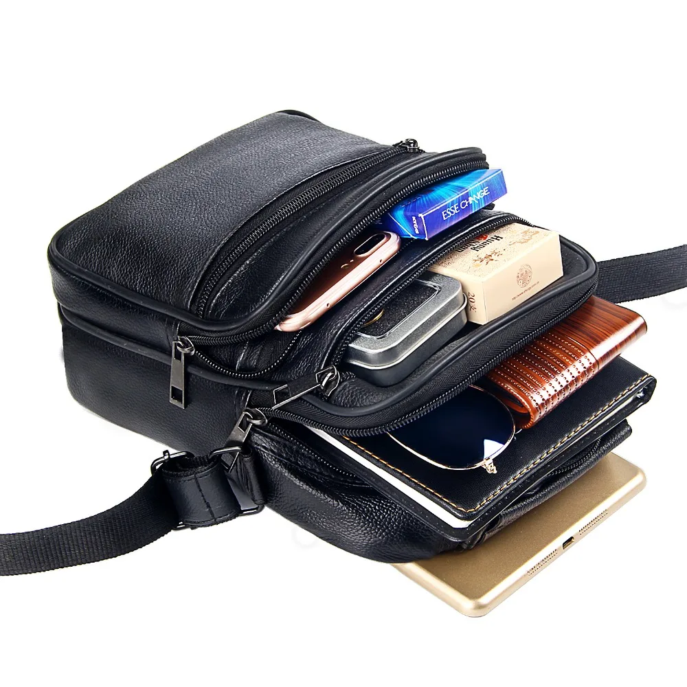 رجل جلد صغيرة حقيبة ساعي الحقائب متعددة الوظائف Crossbody حقيبة كتف للسفر عارضة الذكور سستة الحقيبة الهاتف حقيبة