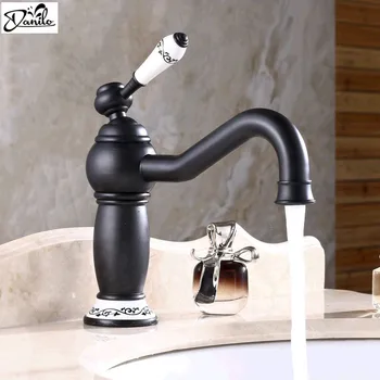 

Black bronze ceramic Bathroom Basin Faucet brass bathroom faucets single handle Hot and Cold Water Tap Deck Mounted Mixer Tap