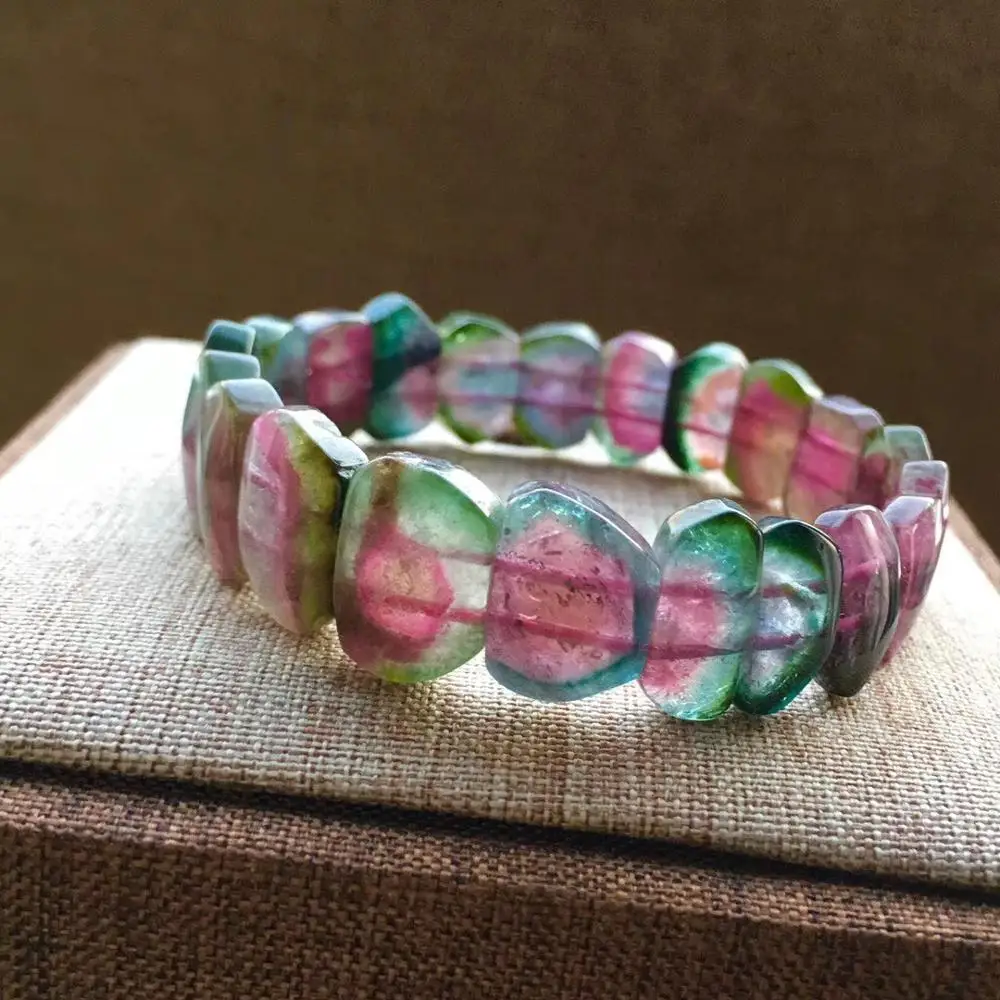 

Top Natural Red Watermelon Tourmaline Quartz Bracelet For Women Lady Crystal 11.5x9.5mm Beads Stretch Bangle Jewelry AAAAAA