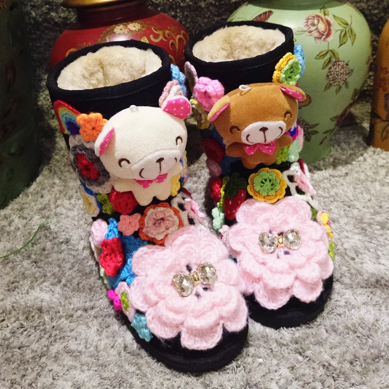 

Winter 2018 New Sweet and Lovely Japanese Handmade Crocheted Cotton Leather Thick Bottom with High School Snow Boots