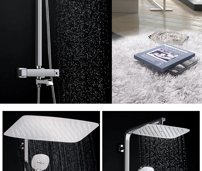 Bathroom Luxury Rain Mixer Shower Combo Set Wall Mounted Rainfall Shower Head System Chrome Exposed Shower faucet Mixer Tap Set (4)