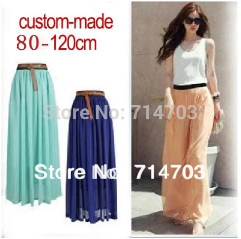 

Retail Wholesale Super Long 80 to 120cm Floor Length Solid 26Color Custom Made Chiffon Long Skirt Women's Long Maxi Skirt