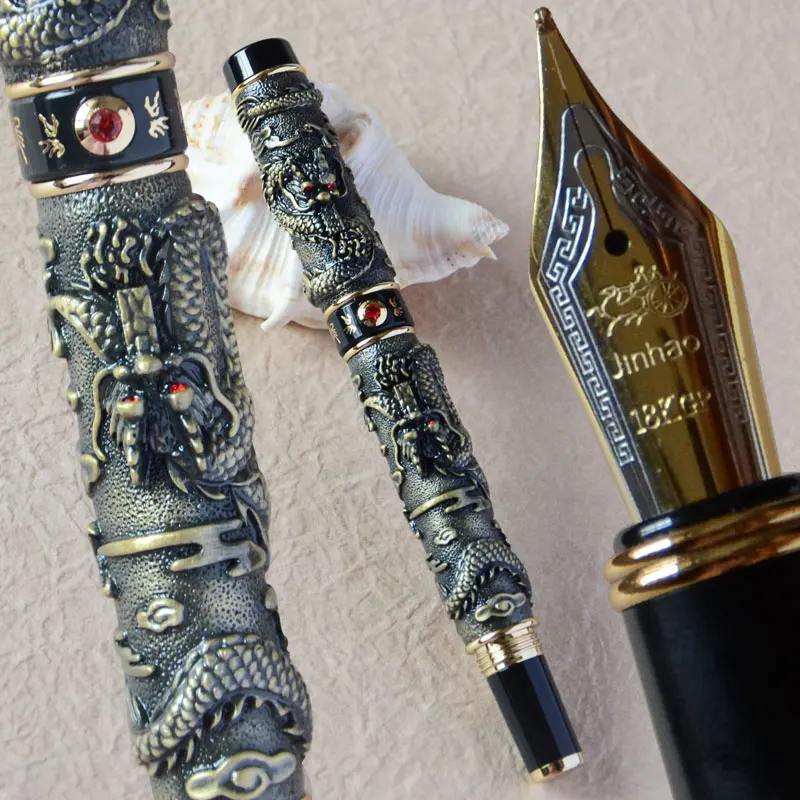JINHAO СЕРЫЙ авторучка 0,7 мм перо с широким основанием два дракона ИГРАТЬ жемчуг без оригинальной коробки Бизнес офис подарок - Цвет: Pen only