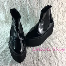 Обувь в стиле панк большая обувь специальная обувь под заказ an* tai* na*; черные эластичные высокие блестящие Боковая молния; обувь большого размера на заказ; 1382j-1 платформа