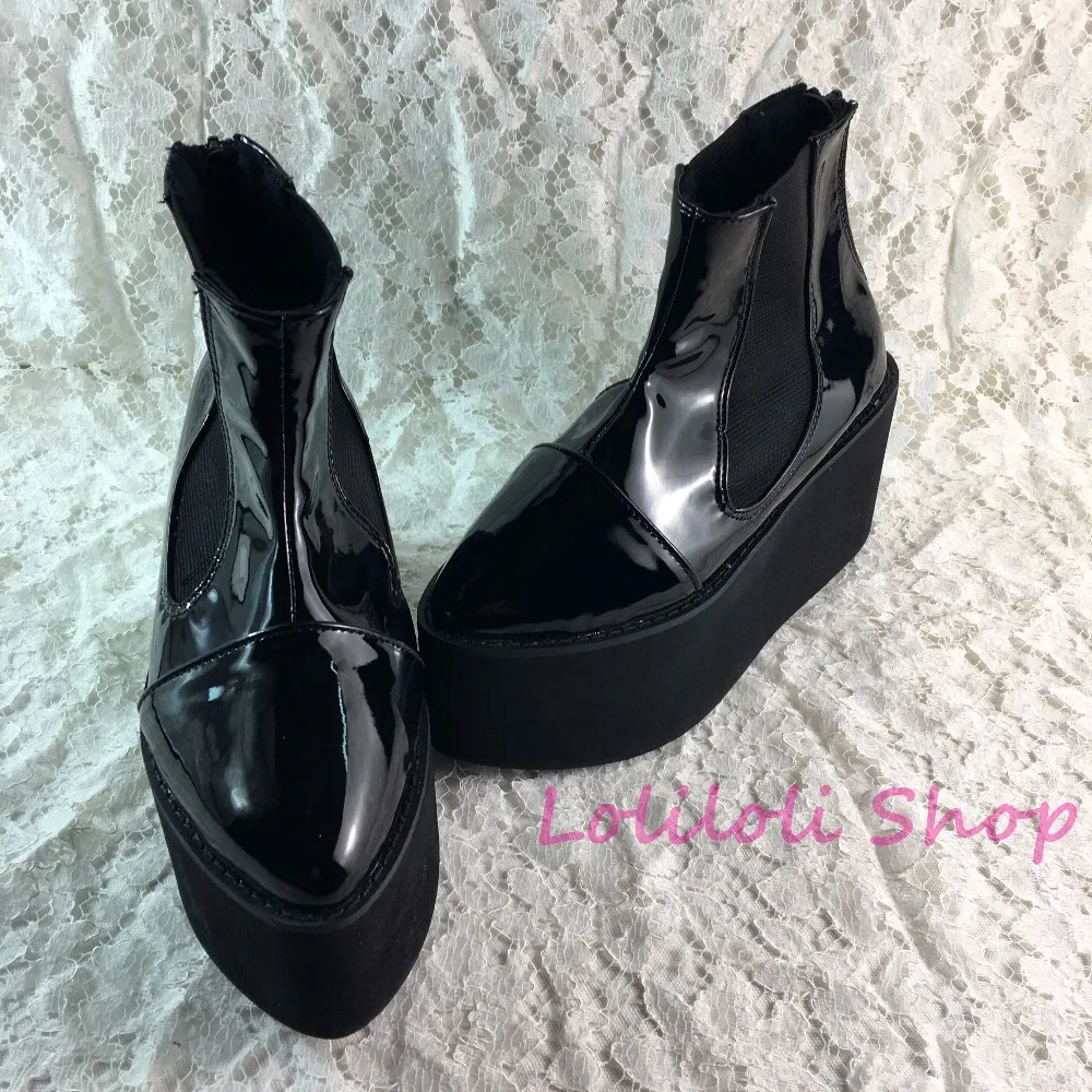 

Punk shoes Big shoes special custom shoesan*tai*na* Black elastic high bright side zipper shoes custom 1382j-1 platform