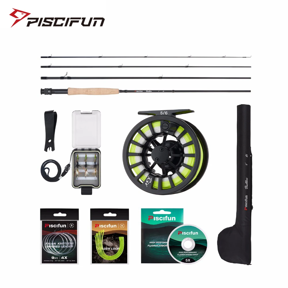 Piscifun الألومنيوم 5/6 يطير بكرة 2.7 متر الكربون قضيب يطير خط/دعم خط/9 قطعة الذباب/صندوق معالجة مع 77 سنتيمتر قضيب حقيبة يطير قضيب كومبو