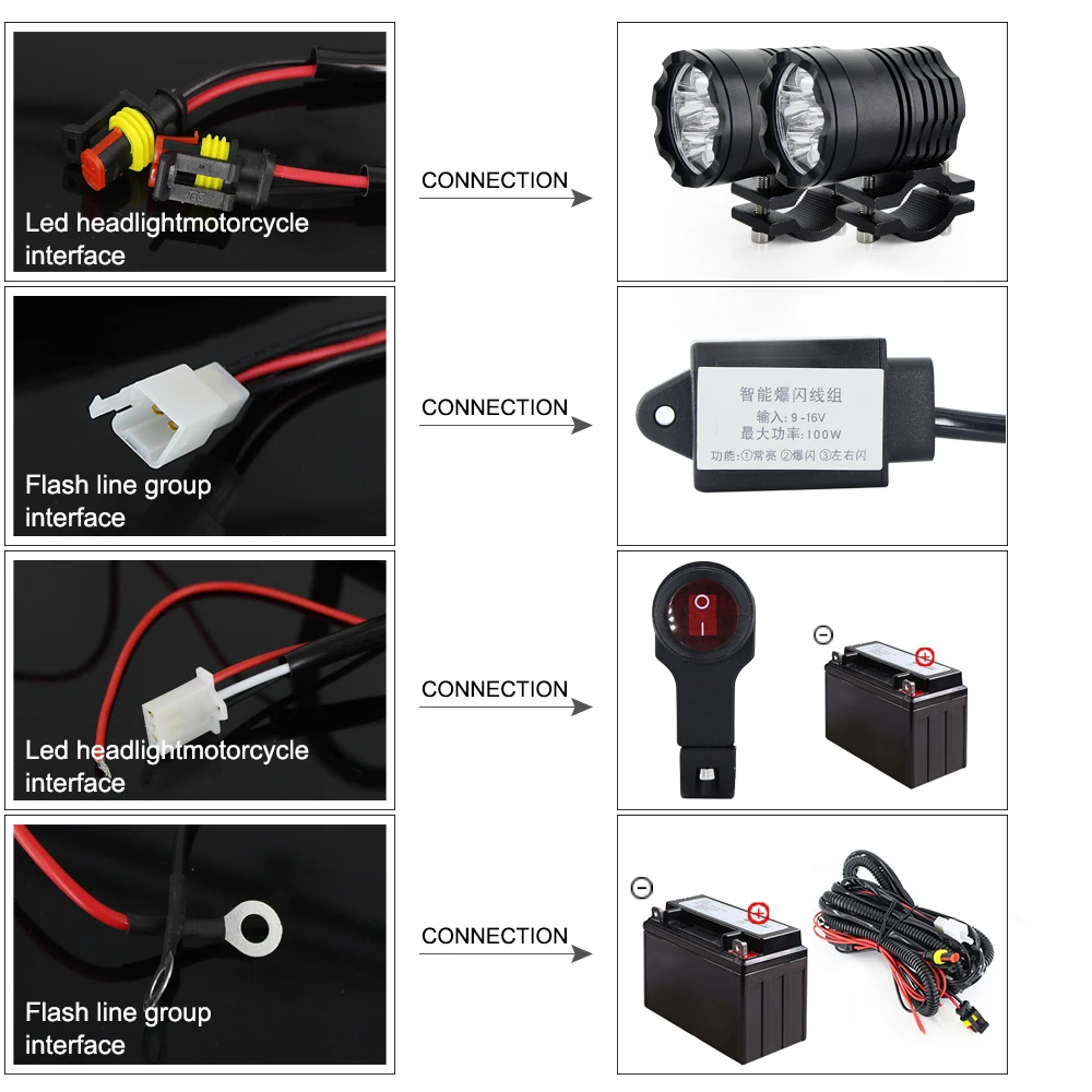 Универсальный 8000 лм/комплект светодиодная фара для мотоцикла+ группа линий вспышки+ переключатель подходит для внедорожника, фары для мотоцикла, головная лампа 12 В DIY цвета