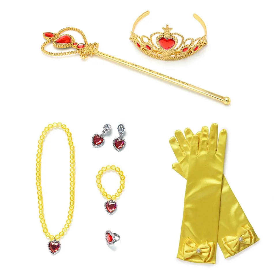 YOFEEL/ожерелье и перчатки с короной для маленьких девочек, детские вечерние платья принцессы, аксессуары, 6 цветов, Эльза, Белль, София, Аврора, повязки на голову