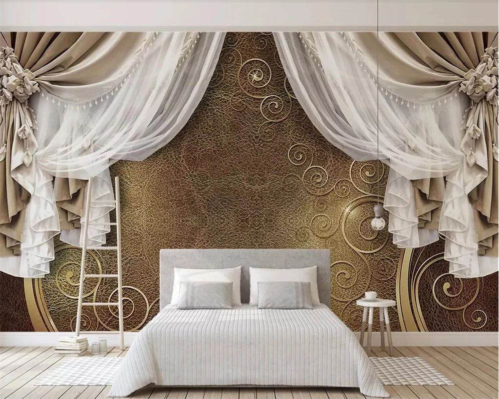 

beibehang Custom wallpaper 3d stereo European curtain lace TV background wall living room bedroom decoration wallpaper mural