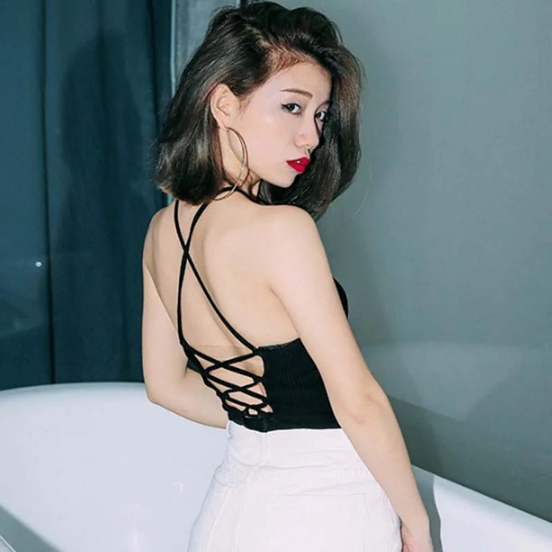 

Women Summer Sexy Criss Cross Halter Bandage Crop Top Backless Vest Halter Tank Tops