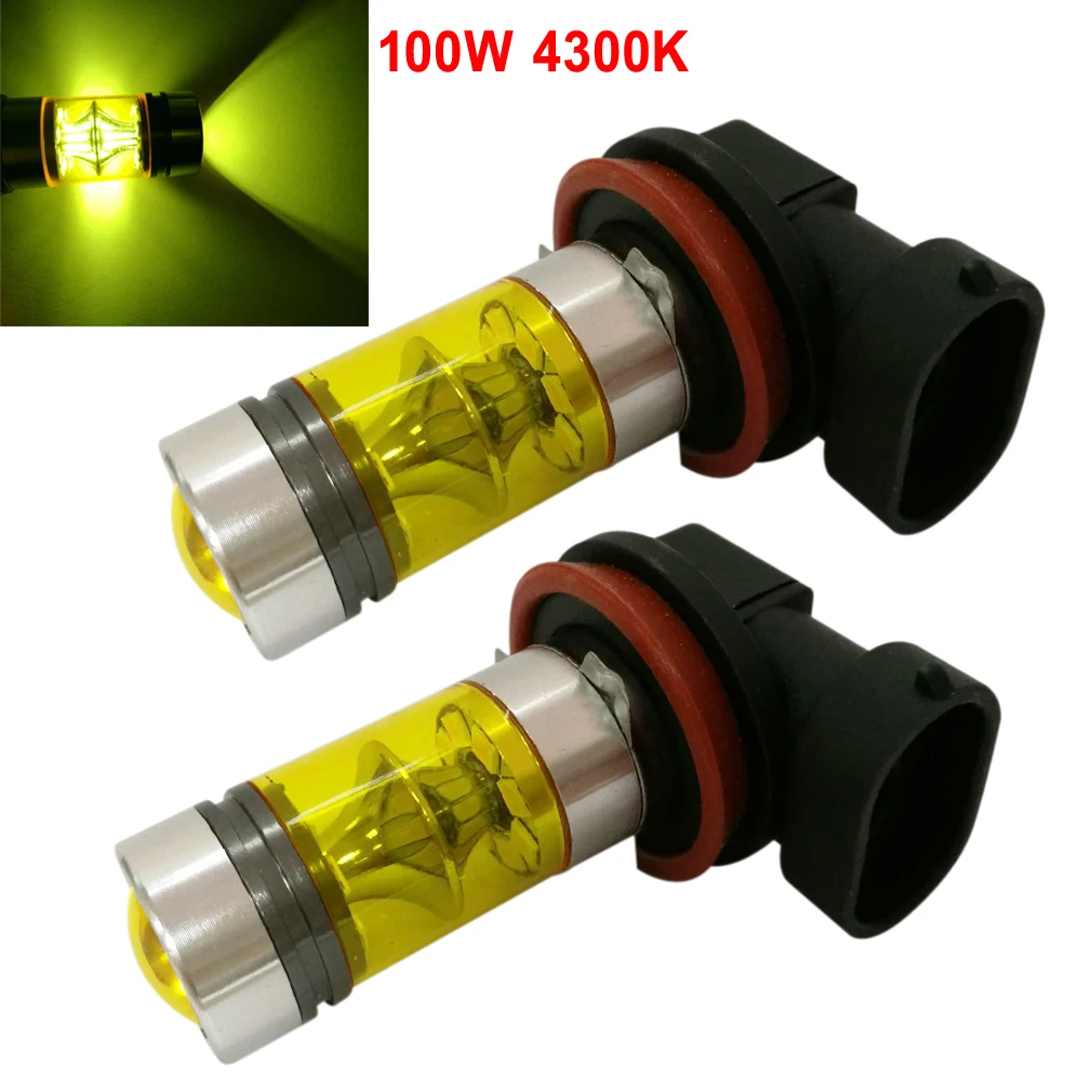 

2pcs H8 H11 100W 4300K Yellow Light LED Car Fog Light Driving Projector DRL Bulbs High Quality