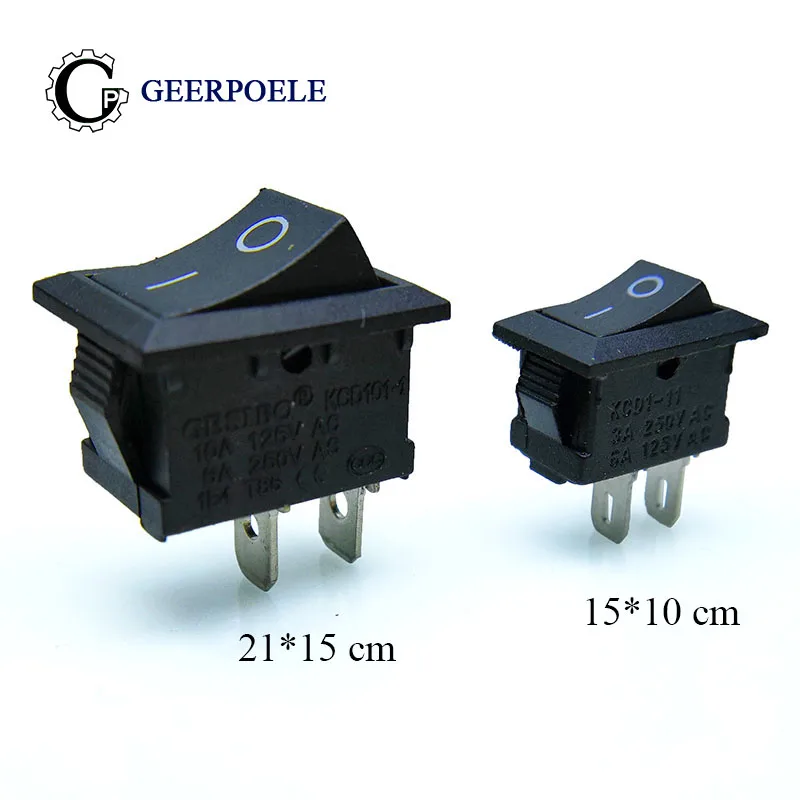 10 шт./лот KCD1 2 Pin 250V 3A SPST черный выключатель для лодки 21*15/15*10 защелкивающийся