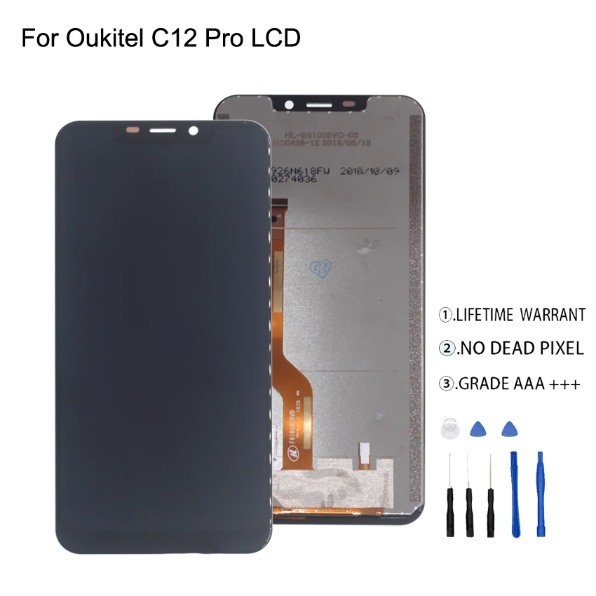

Original For Oukitel C12 Pro LCD Display Touch Screen Digitizer For Oukitel C12 Pro Display Screen LCD Phone Parts Free Tools