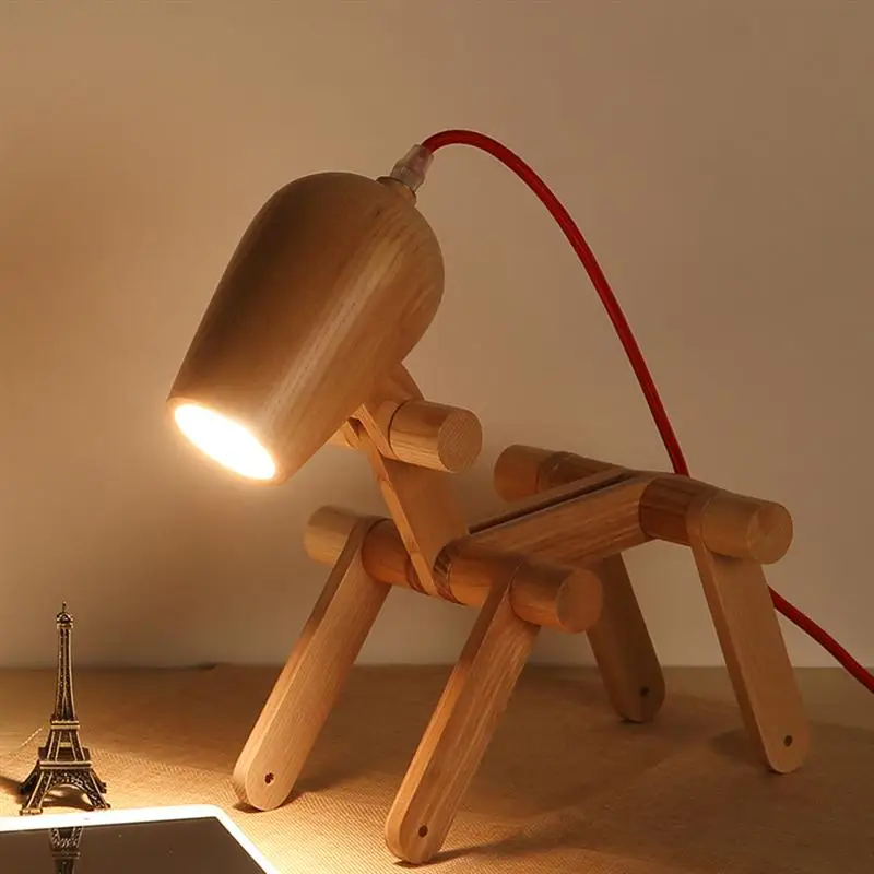 

Modern Creative Table Lamps Wooden Dog Adjustable Bedside Table Lamp For Bedroom Office Desk With EU Plug