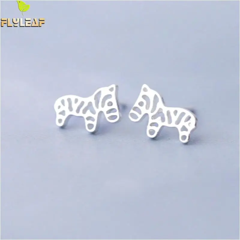

Flyleaf 925 Sterling Silver Hollow Zebra Stud Earrings For Women Personality Prevent Allergy Lady Fashion Jewellery