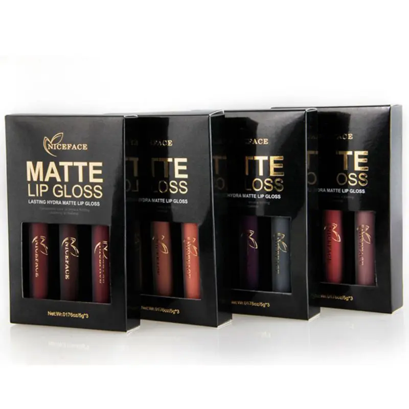 

NICEFACE 3PCS Lipstick Waterproof Long-Lasting Matte Liquid Lipstick Lip Gloss Kit Matte Lips Set
