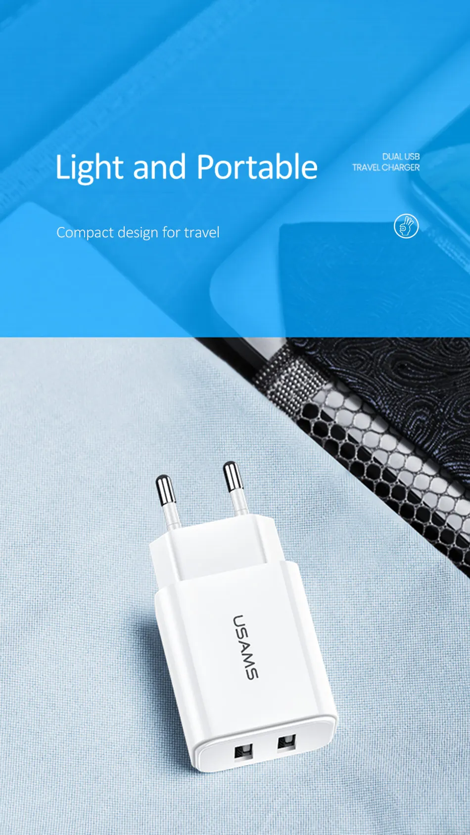 USAMS USB зарядное устройство 2.1A Универсальный телефон Быстрая зарядка дорожный адаптер для iPhone X 8 6 двойное настенное зарядное устройство для samsung Xiaomi