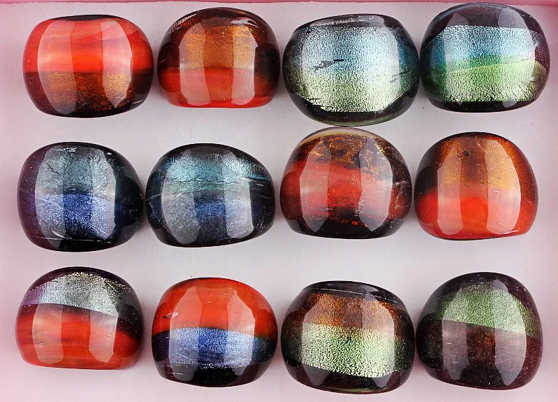 

Wholesale Lots Mix 12Pcs Summer Style Murano Glass Lampwork Ring Birthday Men Women Wedding Party Valentine Gift Fashion Jewelry