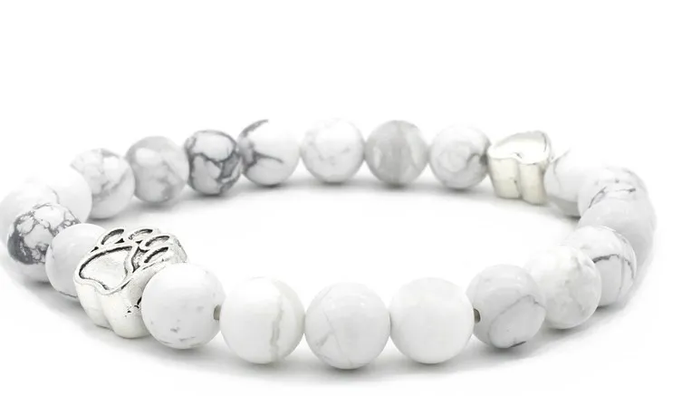 

dog claw copper wb34 white Howlite Onyx elastic thread adjusted seven bead nature black volcanic lava Stone Bracelet Bangles
