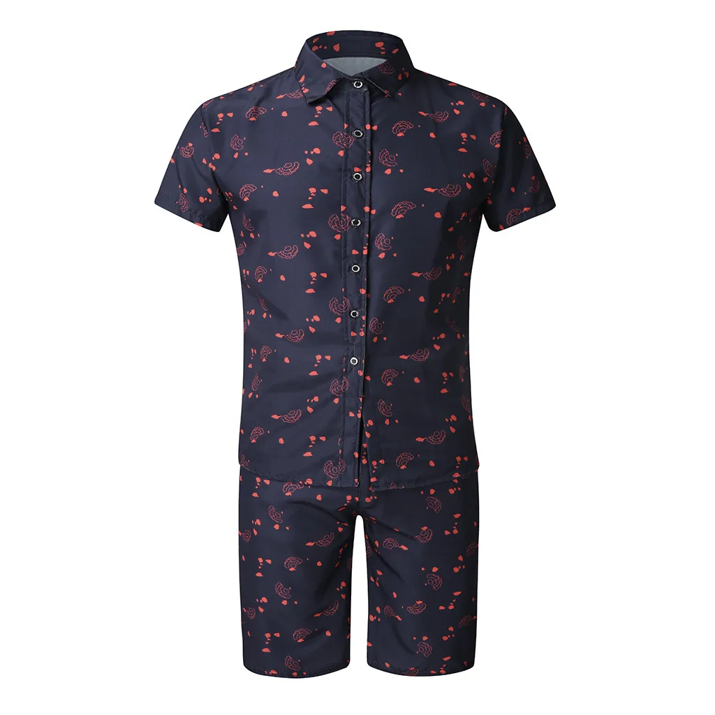 KLV Men's Sets Men Street Shirt and Shorts Summer Bohemia Style Printed Outfit Two Piece Sets Sleeve Sport Quality hot sale 9613