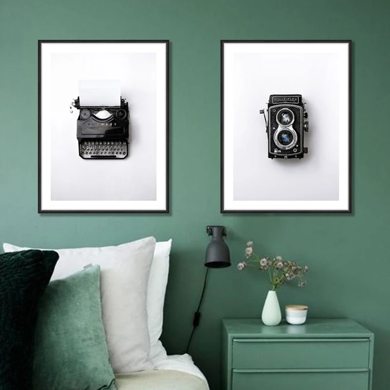 Retro Black And White Typewriter Camera Canvas Art Print Nordic Poster And Prints Painting Modern Home Decoration Wall Pictures