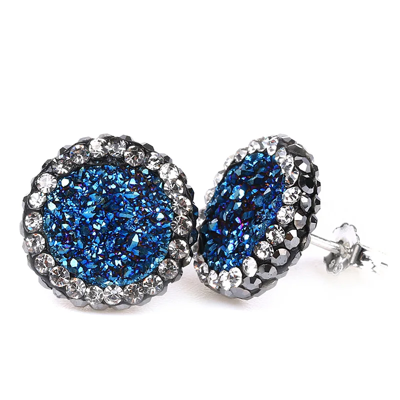 

Minimalist Natural Gem Stone Druzy Stud Earrings 925 Sterling Silver Crystal Earrings Big Round Cubic Zircon Earrings For Women