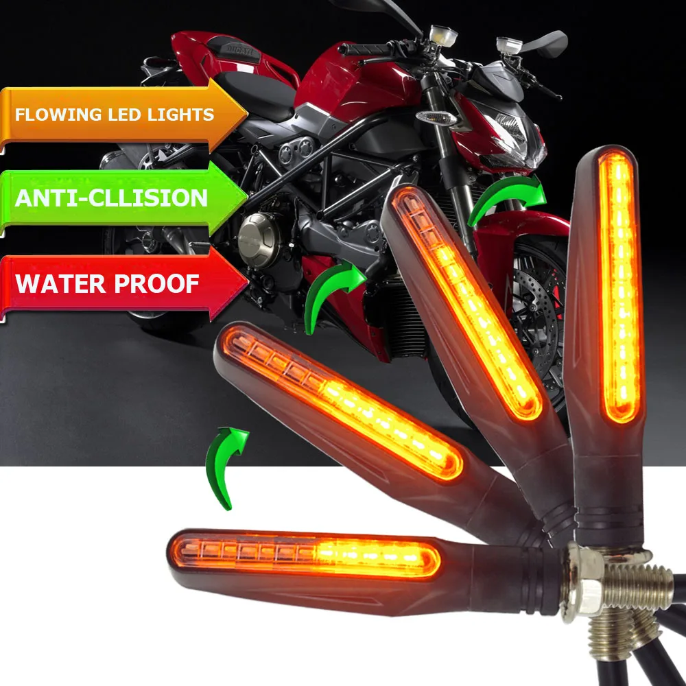 

Flowing motorcycle turn signal lights Flicker LED Amber Indcator Lamp FOR kawasaki zzr 400 xvs 650 africa twin crf1000l gsr 750