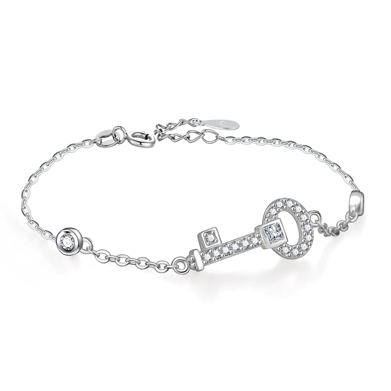 

Summer silver bracelet 925 sterling silver bracelet girl jewelry zircon key pendant design solid silver bracelet free shipping