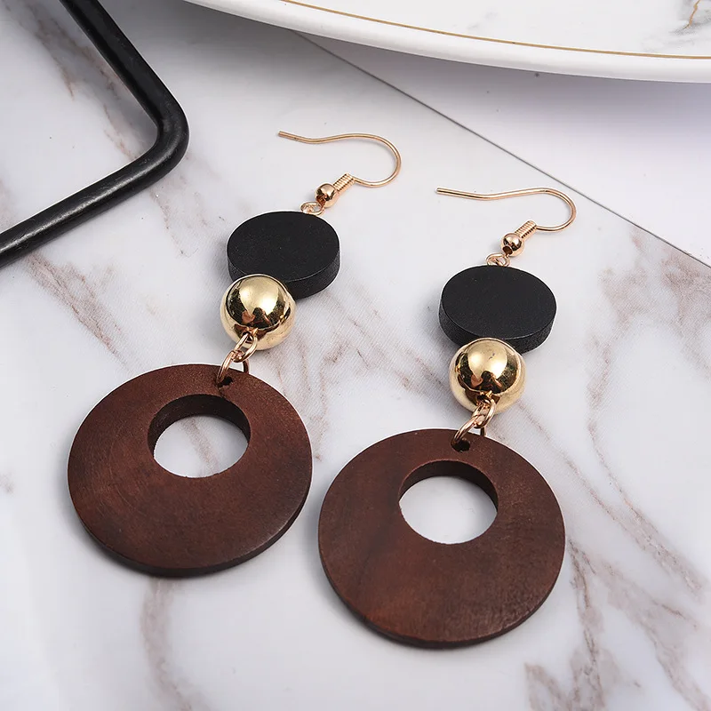 

Simple Fashion Wweet Geometric Wooden Earrings Female Long Dangle Earrings