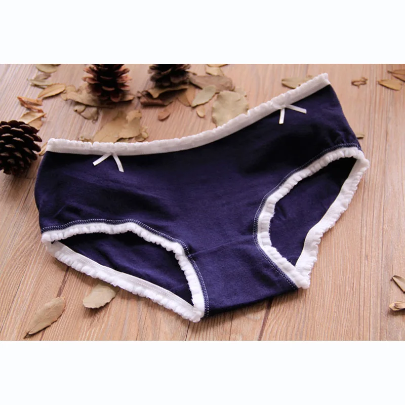 2018 Girls Underwear 7pc/lot lace lovely navy panties Bow Low Waist Briefs Young Girl teenagers Pants children students