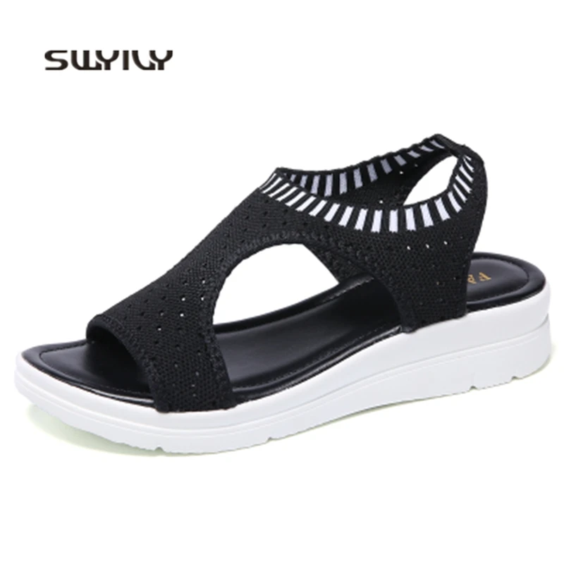 SWYIVY Women Toning Shoes Weaving Breathable Wedge Sneakers 2018 New Summer Height Increasing Slip-on Sandals Light Weight