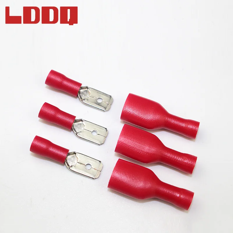 LDDQ 100pcs Red Fully Insulated Spade Crimp Terminals Elactrical Wire Connectors Audio Wiring