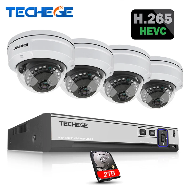 

Techege H.265 4CH CCTV System 5MP 2592*1944 POE IP Camera Waterproof Onvif Motion Detect Email Alert Surveillance Camera Kit
