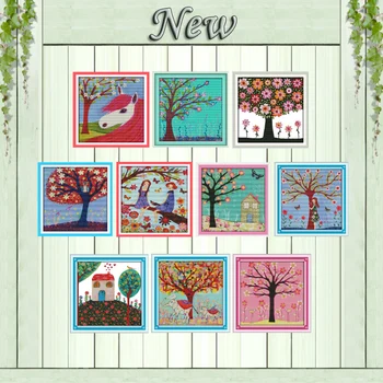 

Spring tree love girl horse scenery painting counted printed on canvas DMC 11CT 14CT Cross Stitch kits embroidery needlework Set