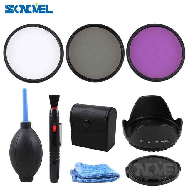 Cheap 49/52/55/62/67/72/77/82/58mm UV FLD CPL Circular Polarizing Filter Kit Set+Lens hood+Lens Cap+Cleaning kit For Canon Sony Nikon