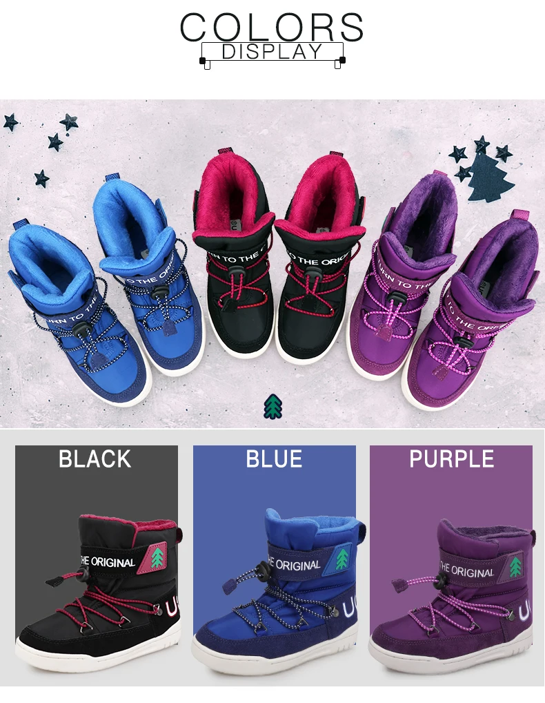 Winter Snow Boots Kids 2020 UOVO New Arrival Fashion Children Warm Boots Boys and Girls Shoes With Plush Lining #29-37