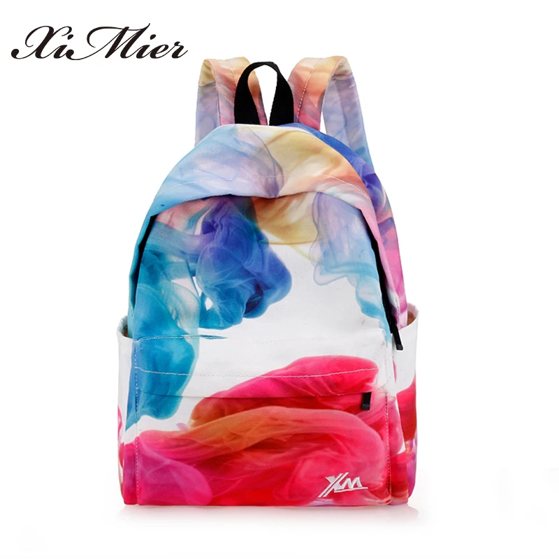 Fashion cool canvas backpack for teenage girls printing multifunction women school bag travel gorgeous panelled female