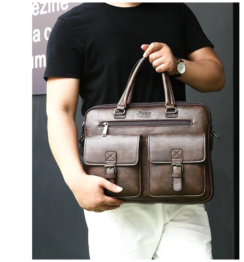 ZYJ Men Business Travel Leather Laptop Briefcase Male Bags Causal Sling Messenger Shoulder Portfolio Briefcase Bag Handbag Bolsa (11)