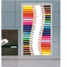

3d Door Sticker Mural Art Wallpaper Colorful Pencil Pattern Removable Room Poster Diy Wall Stickers Home Door Renovation Rushed
