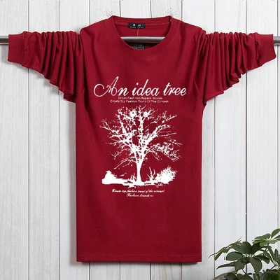 tree-red FAISIENS мужские хлопковые футболки с длинным рукавом большой размер футболка большой 6XL 7XL 8XL принт Рождественская елка желаний Осенняя футболка темно-синие Топы - Цвет: tree-red