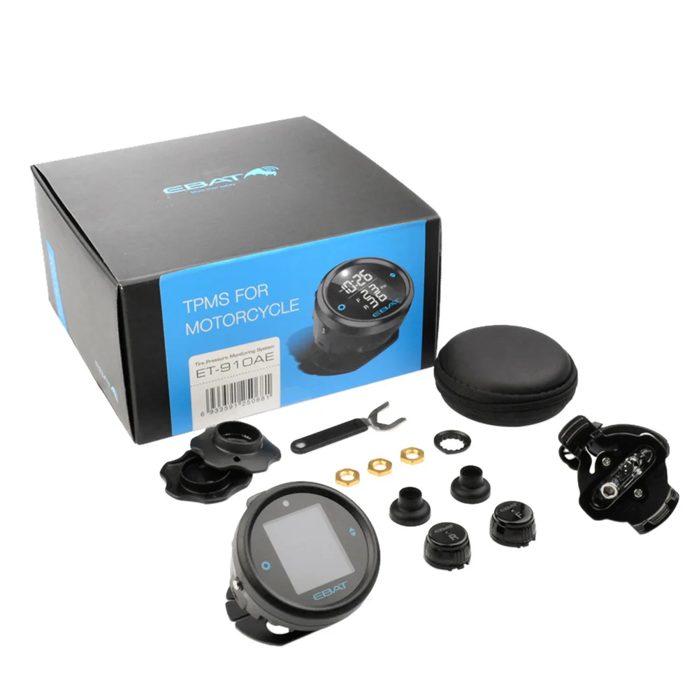 Steelmate EBAT ET-910AE Motorcycle TPMS Tire Pressure Monitor System 2-sensor Wireless LCD Display Moto Alarm System Steel mate