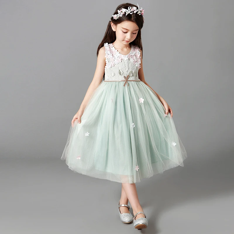 

4-14Y Teenage Girls Wedding Dress Evening Party Elegant Princess Girls Formal Dress Sleeveless Embroidery Children Summer Dress